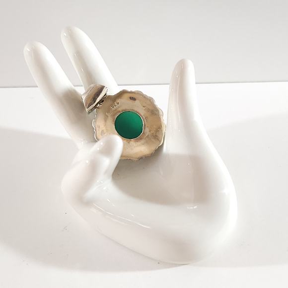 Green Onyx Carved Face Pendant with Amethyst Accent in Sterling Silver - Picture 7 of 13